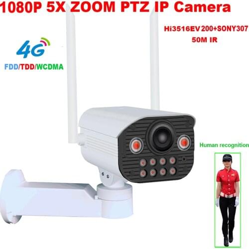 4G 1080P 2MP SONY IMX 307 4G Wireless 5MP 4MP 5X ZOOM People Humanoid Recognition PTZ IP Camera Security SD Speaker MIC