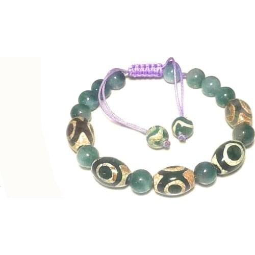 Tibetan characteristics agate DZI green khaki lucky 3 eyes men&women bracelet braided rope bracelet adjustable Free Shipping