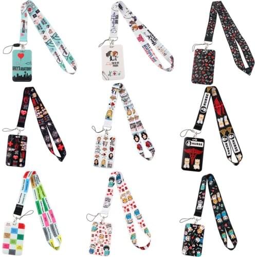 G1986 Cartoon Medical Lanyard Keychain keys Badge ID Mobile Phone Rope Kids Gift Lanyard With Card Holder Cover For Doctor Nurse
