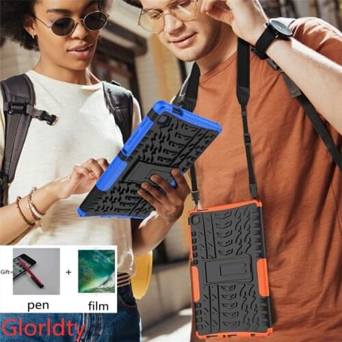 Tablet Case for Samsung Tab A7 Lite 8.7 SM-T220 SM-T225 2021 Heavy Duty Rubber PC Kickstand Shockproof Shell Cover + Strap +Film