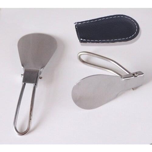Black Folding Portable Shoehorn Metal Durable With Stainless Steel Faux Leather Q1FE