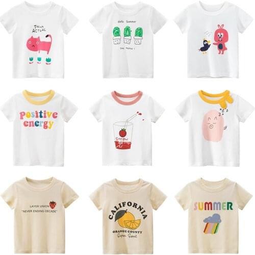 Kids T Shirts Summer Boys Girls Short Sleeve Print Baby Toddler Children Cotton Tops Tees Clothes White New 2021 Clothing