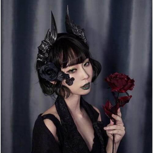 Gothic Steampunk Evil Horns Headband Halloween Party Photography Lolita Headdress