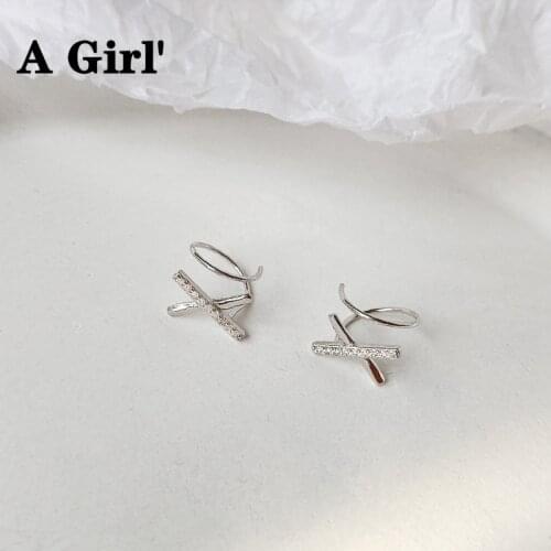 A Girl' Dainty Zircon Korean Stud Earrings For Women Temperament Cross Small Ear Pin Prevent allergy Jewelry Gift