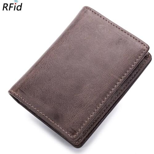 New Luxury Men Purse Crazy Horse Genuine Leather Business Card Holder Unisex Wallets Women Credit Cards Bag Case RFID Protector