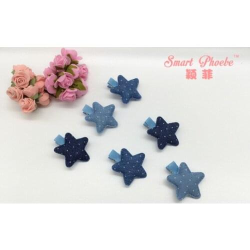 Boutique 30pcs/3C Fashion Cute Polka Dot Denim Star Hairpins Solid Kawaii Star Girls Hair Clips Kids Hair Accessories Headwear