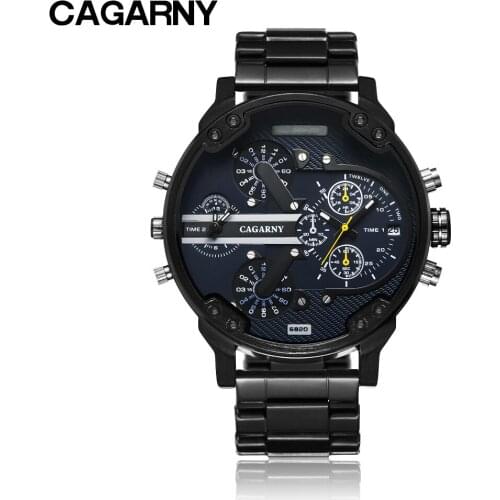 CAGARNY Brand Military Men Chronograph Watches Black Steel Strip Quartz Business Watch Men Gift Relogio Masculino Zegarek Meski