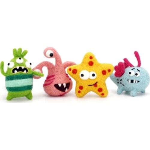 4 Pcs Small Monster Needle Felting Kit Gift Box, Beginner Felting Kit, Handmade Felting Set, Wool Felting Gift, English Manual