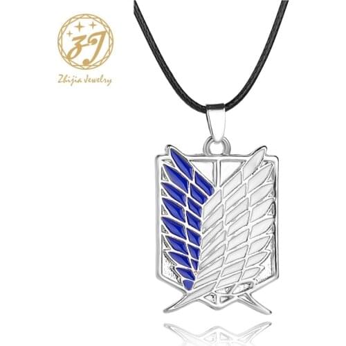 Zhijia Attack on Titan Necklaces Pendants Wings Of Liberty Metal Unisex Leather Rope Chain Fashion Jewelry Necklace