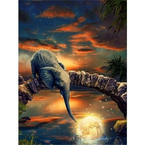 Landscape Elephant Animal DIY 11CT Embroidery Cross Stitch Kits Craft Needlework Set Cotton Thread Printed Canvas Sell