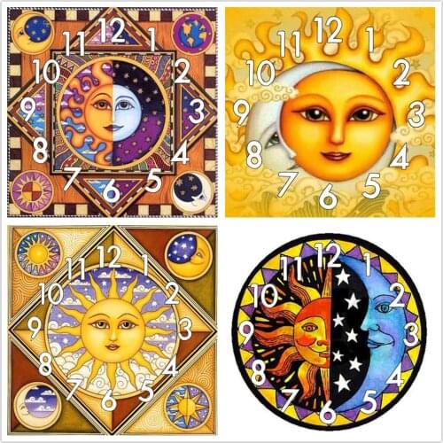 Full Diamond Painting Cross Stitch With Clock Mechanism Mosaic 5D Diy Square Round Christmas Moon With Sun 3d Embroidery Gift