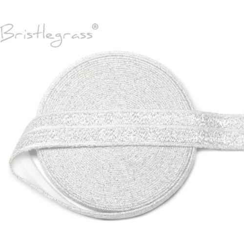 BRISTLEGRASS 5 Yard 5/8" 15mm Silver Glitter FOE White Fold Over Elastics Spandex Bands Hair Tie Headband Tutu Dress Sewing Trim