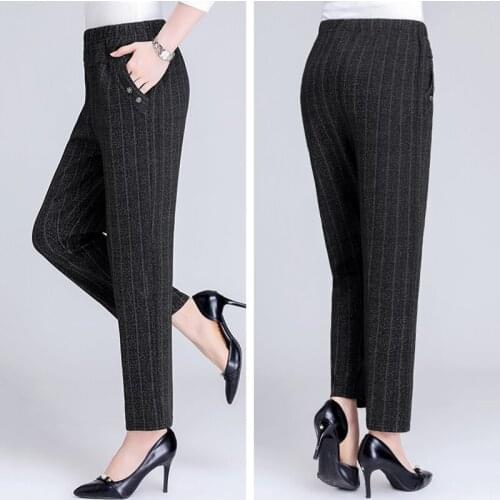 Middle-aged Womens Plaid Pants Loose High Waist Autumn Winter Plus Velvet Warm Outer Trousers Plus Size Womens Casual Pants 4XL