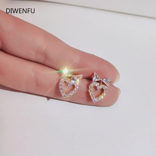 Diamond Heart 14K Rose Gold Stud Earrings for Women Bohemia Wedding Fine Fashion Jewelry Heart Diamond Luxury Women Earrings