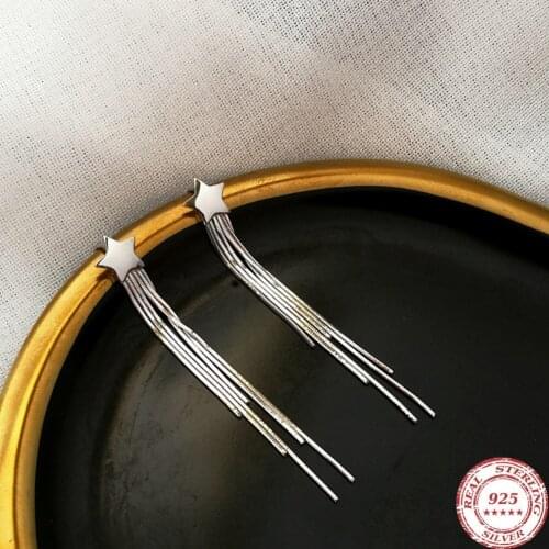 Luxury 925 sterling silver Long Tassel Drop Earrings for Women Bijoux Star Dangle Earrings Jewelry Gifts