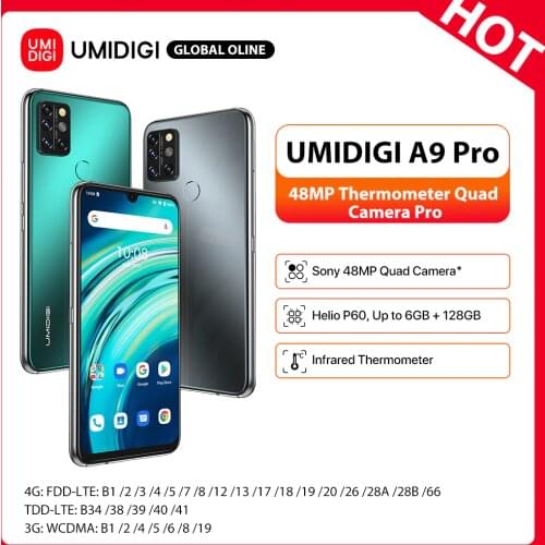 UMIDIGI A9 Pro SmartPhone Unlocked 32/48MP Quad Camera 24MP Selfie Camera 4GB 64GB/6GB 128GB Helio P60 6.3" FHD+ Global Version
