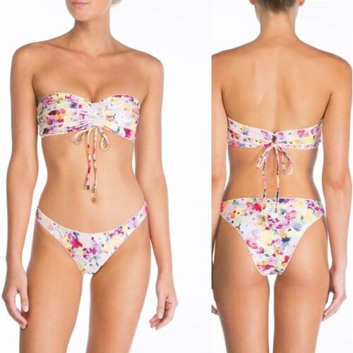 Sexy 2021 Bikini Swimsuit Women Swimwear Push Up Bikinis Set Tube Lace Top Floral Female Swimming Suits for Bathing Suit 2 Piece