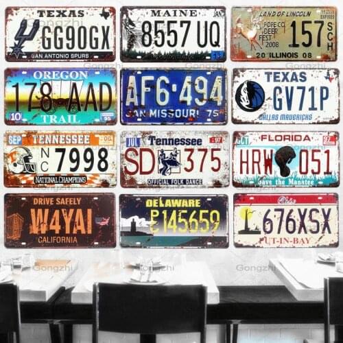 Texas Car Number License Plates Vintage Metal Tin Signs Home Decor Bar Garage Cafe Motorcycle Decorative Plates USA Art Posters