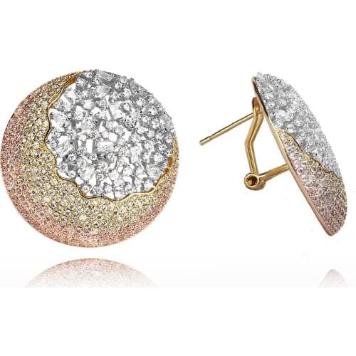 TIRIM Tendy Circular Dangle Stub Earrings for Women Luxury Sparking CZ Cubic Ziron Stereo Round Earing Fashion Jewelry Gifts