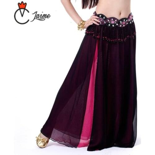 Women Belly Dance Clothing high Split 2 Layers Dancewear Double Colors Full Circle Long Skirt Chiffon Skirt