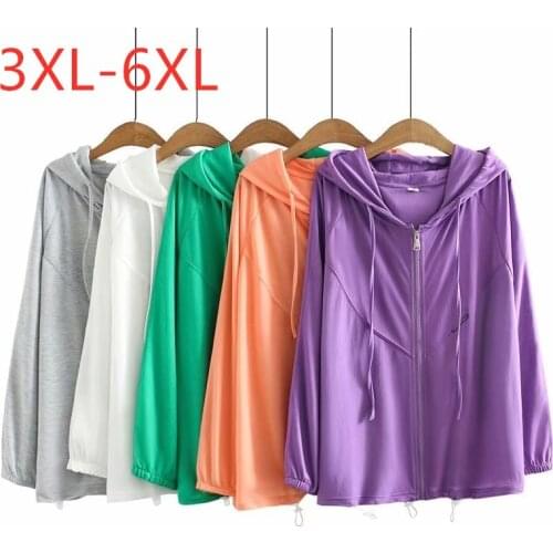 New 2021 Ladies Summer Plus Size Hoodie Jacket For Women Large Long Sleeve Loose Sunscreen Zipper Thin Coat 3XL 4XL 5XL 6XL