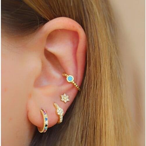 2021 New Sale delicate single stone round CZ blue green red white clip Cuff Ear Earring fashion women rainbow cz minimal earring