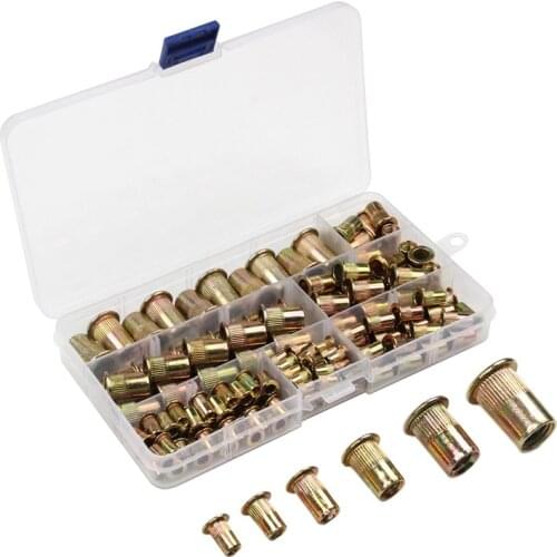 150pcs M3 M4 M5 M6 M8 M10 Rivet Nuts Flat Head Threaded Insert Nutsert Cap for Riveter Nut Gun Zinc Plated Carbon Steel