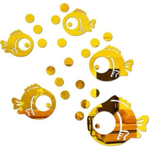 2sets Creative Acrylic Mirror Wall Sticker DIY Bubble Fish Sticker Cute Cartoon Fish Wall Sticker Home Decoration