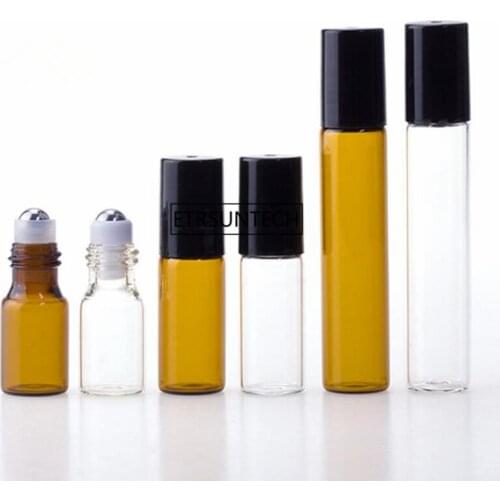 200pcs 3ml 5ml 10ml Clear Glass Roll On Essential Oils Perfume Aromatherapy Bottle With Stainless Steel Roller Ball F3401