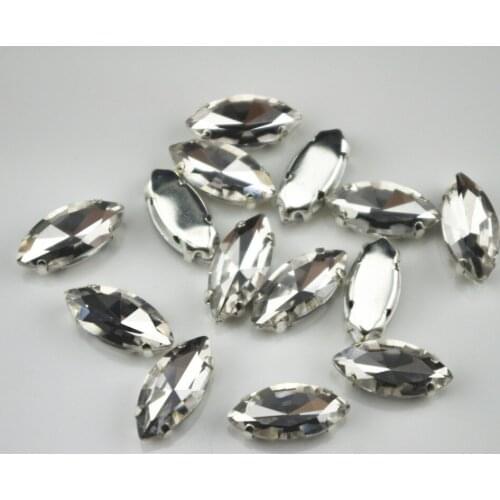 30 Pieces 7x15mm Crystal Clear Navettes marquis Loose Rhinestones Gold Plated Rhinestones Sew on Rhinestones