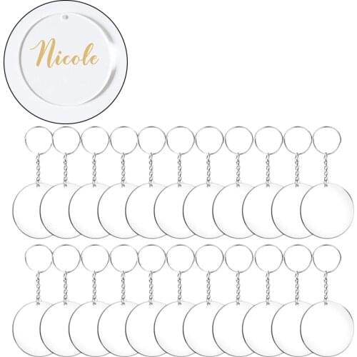 48/72/96pcs Acrylic Transparent Circle Discs Set Key Chains Clear Round Acrylic Keychain Blanks Keychain for DIY (Transparent)