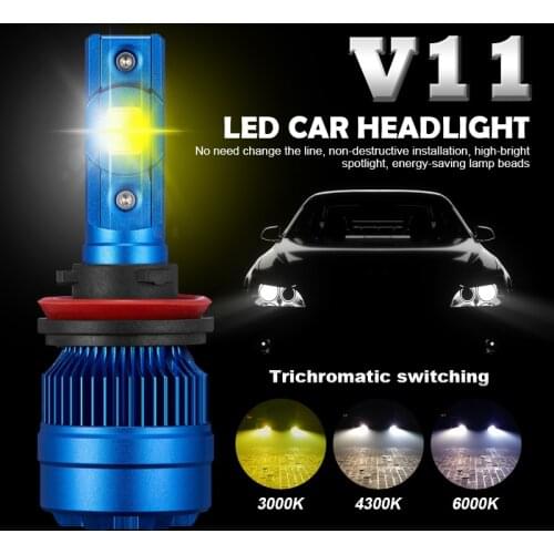 EURS H7 Car Lights 8000LM H11 LED Three Color Car Headlight Bulbs H4 H1 H3 H8 9005 9006 HB3 HB4 9012 3000k 4300k 6000k V11 12v