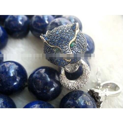 FREE SHIPPING>>>@@ 11.25 lapis lazuli 16mm blue leopard clasp necklace 18inch Discount 35