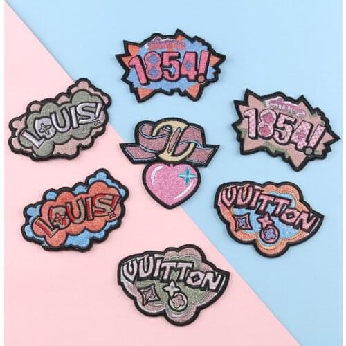 Flash powder letter Patches DIY Iron On Patches For Clothes Ironable Stickers/Fusible Patch Sewing Embroidery/Cartoons Patch