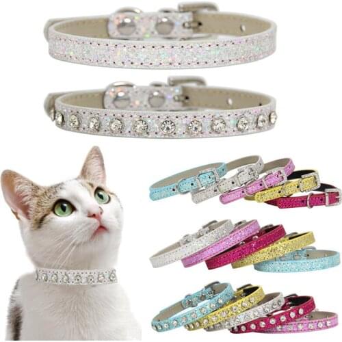 Shining Diamond Rhinestone Cat Collar Puppy Baby Dog Cat Collar Leather Strap for Kitten Accessories