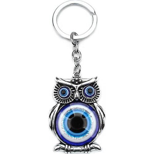 Blue Evil Eye Owl Lucky Charm Car Key Chain Protection Tassel Hanger Crystals Car Key Chain Fashion Jewelry Gift Car Accessories