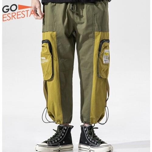 Goesresta Tide Brand Splice Cargo Pants Men Hip Hop Joggers Streetwear Trousers Casual Harem Loose Plus Size Track Pants For Men