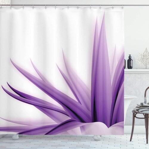 Flower Shower Curtain Purple Ombre Style Long Leaves Water Colored Print with Calming Details Image Bathroom Decor Set with Hook