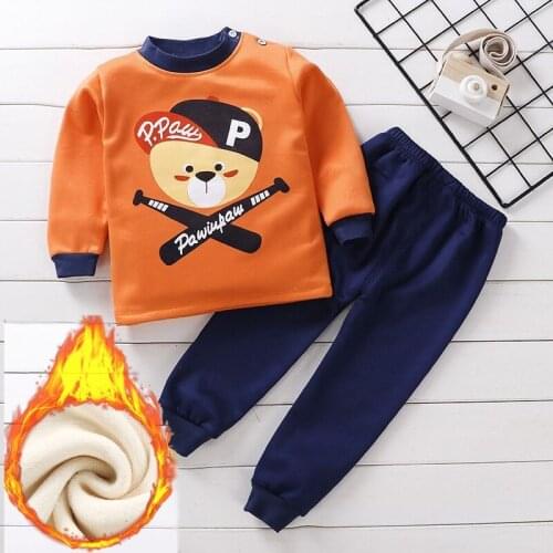 Children Thermal Underwear Winter Boy Cartoon Clothing Suit Baby Girls Pink Animal Underwear Set Plus Velvet Thickening Pajamas