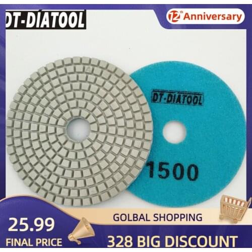 DT-DIATOOL 10pcs Diameter 4"/100mm Diamond Wet Polishing Pads #1500 White Resin Bond Natural Stone Granite Marble Sanding Discs