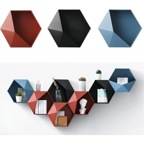 Geometric Shelves Nordic Style Wall-mounted Punch-free Living Room Wall Shelf Decoration Bedroom Bathroom Storage Rack Home