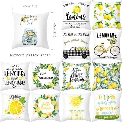 Hipster Tropical leaves Summer Fruits Print Cushion Case Bright Candy Colors Yellow Lemon Throw Pillows Case Sofa Couch Pillows