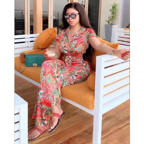 New African Set Womens Two-piece Printed Short Sleeve Shirt And Stretch Wide-leg Pants Matching Suit Fashion Sexy Party Outfits