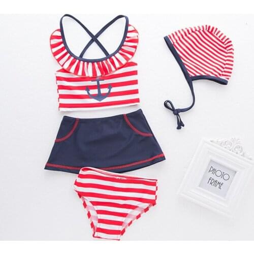 Girls Sailor bathing suit 4pcs in set girls 4th of July swimsuit Cute Kids Beach wear Free Shipping