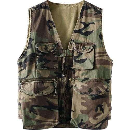Fashion Tooling Style Camouflage Vest Outdoor Trekking Fishing Hunting Training Cargo Mens V-neck Sleeveless Casual Waistcoat