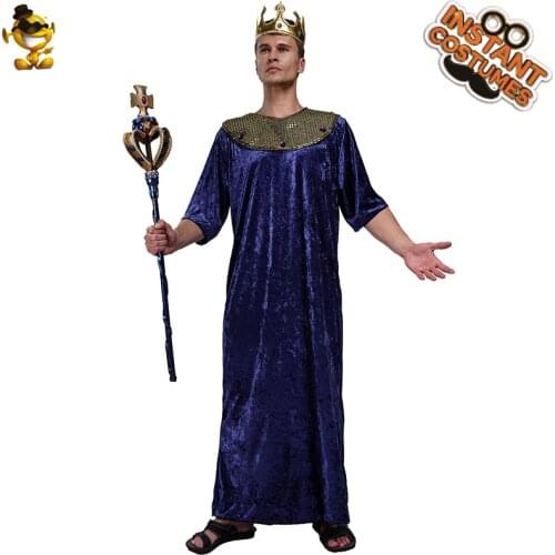 Mens King Robe Costumes Regal Robe Halloween Costume for Adults Theme Party Clothes with Headpiece