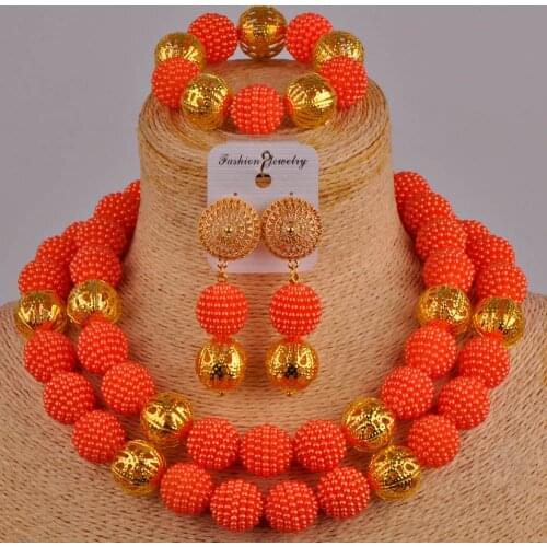 Swell orange african jewelry set simulated pearl ZZ28