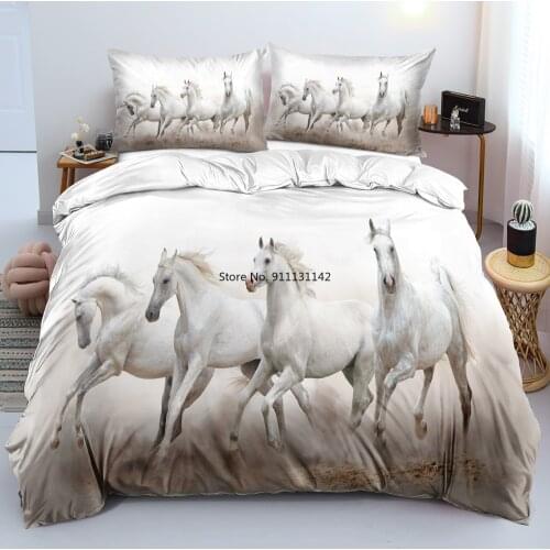 3D Custom White Horse Brown Horse Digital Print Down Bed Cover Pillowcase Single Double King Queen Size Bed Suit Home Textile