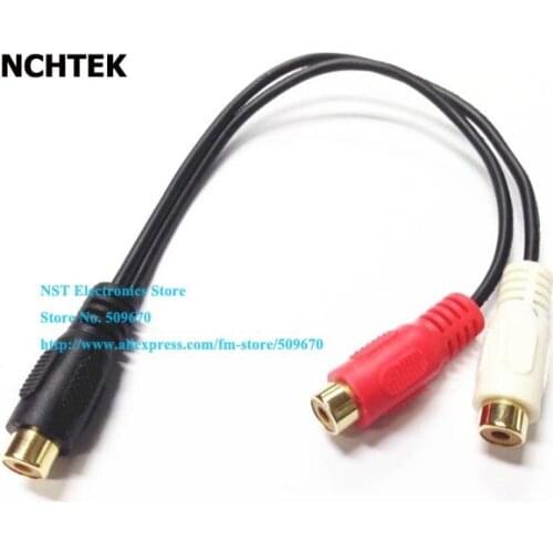 NCHTEK Gold RCA Female to Dual RCA Female Jack Adapter AV Splitter Y Cable About 25CM/Free DHL Shipping/100PCS