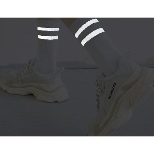 Striped Socks Women Night Bright Socks Hip Hop Streetwear Harajuku Crew Socks Woman Light Funny Socks Black White Dropshipping